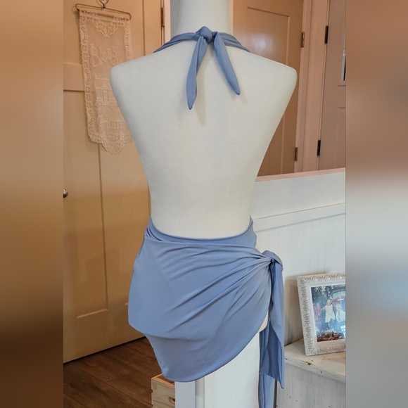Gently Worn- FASHION NOVA -  Powder Blue Bodysuit/Swimwear - With Wrap - Size S - Picture 4 of 4